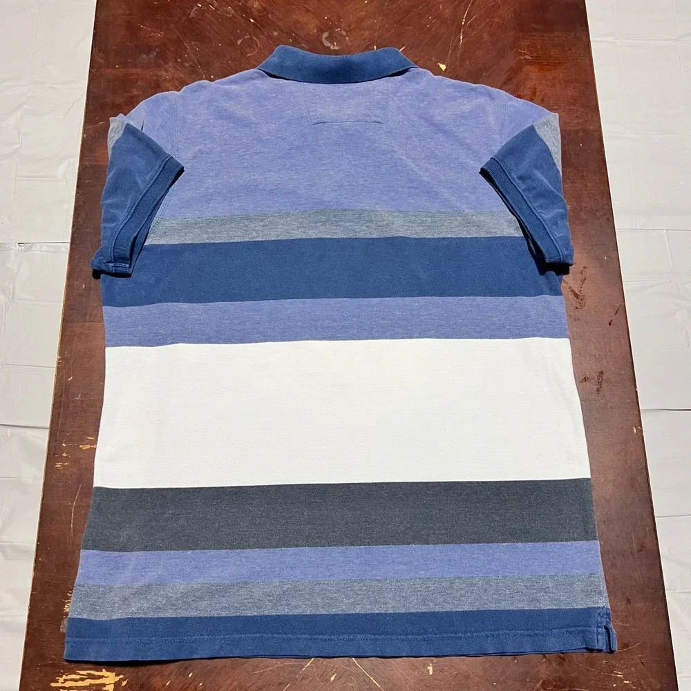 Banana Republic Mens XL Blue Striped Pique Polo Shirt Elephant Logo Cotton